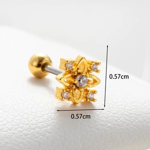 1 Piece Simple Series Classic Plant Copper   Gold Color Zircon Women's Stud Earrings h5 